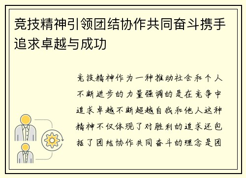 竞技精神引领团结协作共同奋斗携手追求卓越与成功
